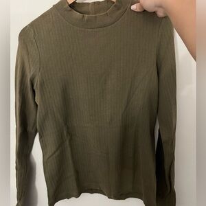 Olive Ribbed Long Sleeve Top